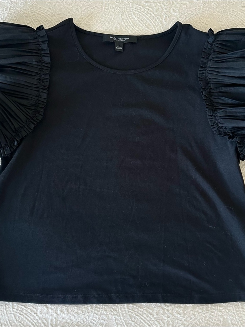 MARC NEW YORK Andrew Marc Black Short Puff Sleeve Tank Shirt Large